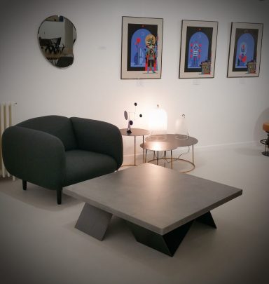 Table basse en béton ciré pied métal acier.