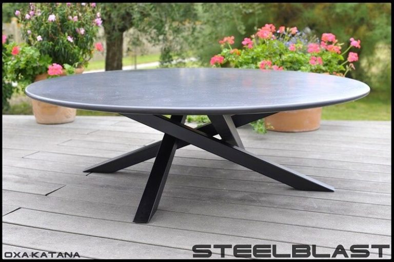 table basse béton ciré pied métal